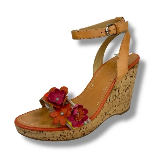 COACH Morgan Strappy Cork Wedges Heels Size 6.5 Floral Shoes - Picture 1 of 15